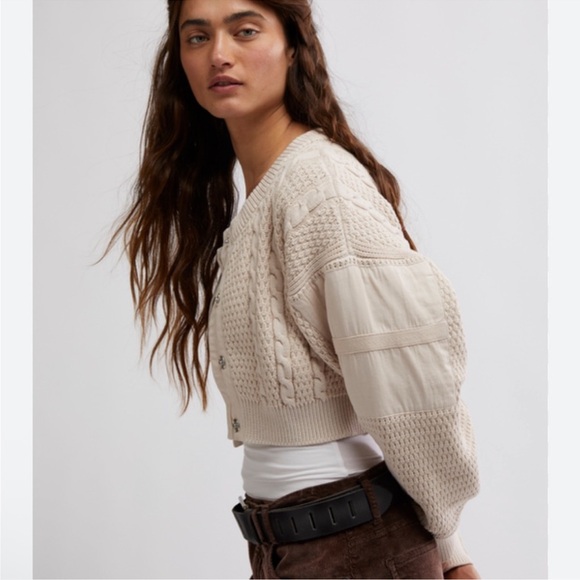 Free People Sweaters - Free People Heritage Cream Cardigan Cropped